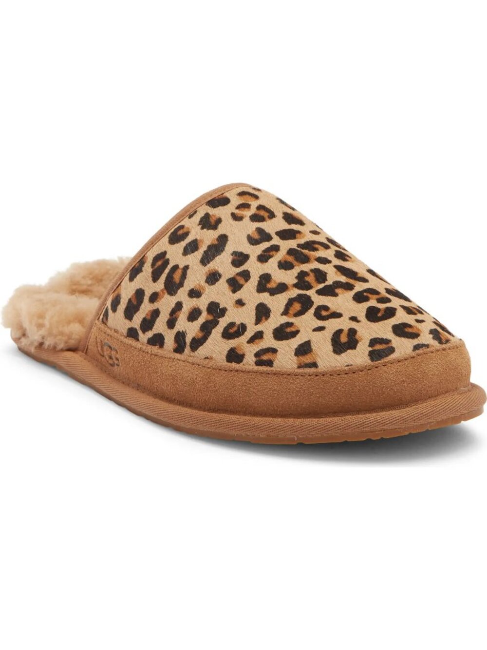 NEW. UGG PEARLE LEOPARD CALF HAIR SLIPPERS